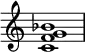  {
\override Score.TimeSignature #'stencil = ##f
\relative c' { 
  \clef treble \time 4/4
  <c f g bes>1
} }
