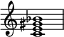 
{
\override Score.TimeSignature #'stencil = ##f
\relative c' {
   \clef treble
   \time 4/4
   \key c \major
   <c e gis bes>1
} }
