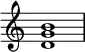  {\override Score.TimeSignature#'stencil = ##f
\relative c' {
   \clef treble 
   \time 4/4
   \key c \major

   <d g b>1
} }
