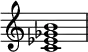 
{
\override Score.TimeSignature #'stencil = ##f
\relative c' {
   \clef treble 
   \time 4/4
   \key c \major
   <c es ges b>1
} }
