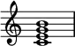  {
\override Score.TimeSignature #'stencil = ##f
\relative c' { 
  \clef treble \time 4/4
  <c e g b>1
} }
