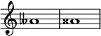  {
\override Score.TimeSignature
#'stencil = ##f
    \relative c'' {
        \time 4/4
        aeses1 aisis
    }  }
