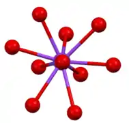 Coordination sphere of one of two types of Cs+ site in Cs2SO4.