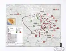 A map demonstrating the 1994 Goražde offensive. It shows the VRS advancing from the east side of the Goražde enclave until they reach the eastern Goražde suburbs.