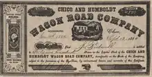 John Bidwell's stock certificate for Chico and Humboldt Wagon Road Co.