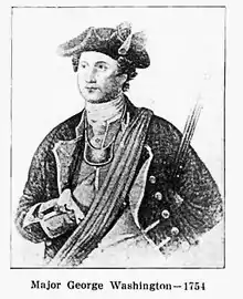 Pencil drawing of Washington as a major in the Virginia militia